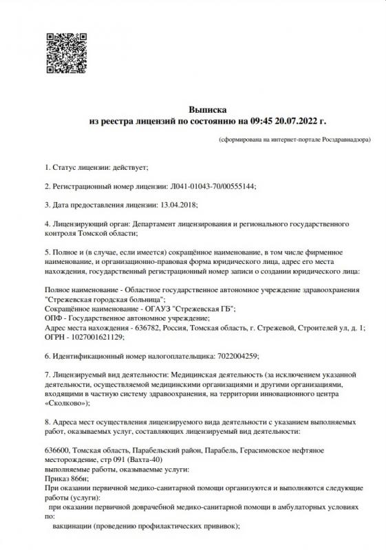 Медицинская деятельность (выписка из реестра лицензий на 20.07.2022 .г)